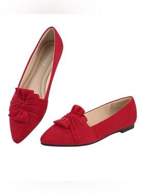 Red Women's Pointed-Toe Bow Flats